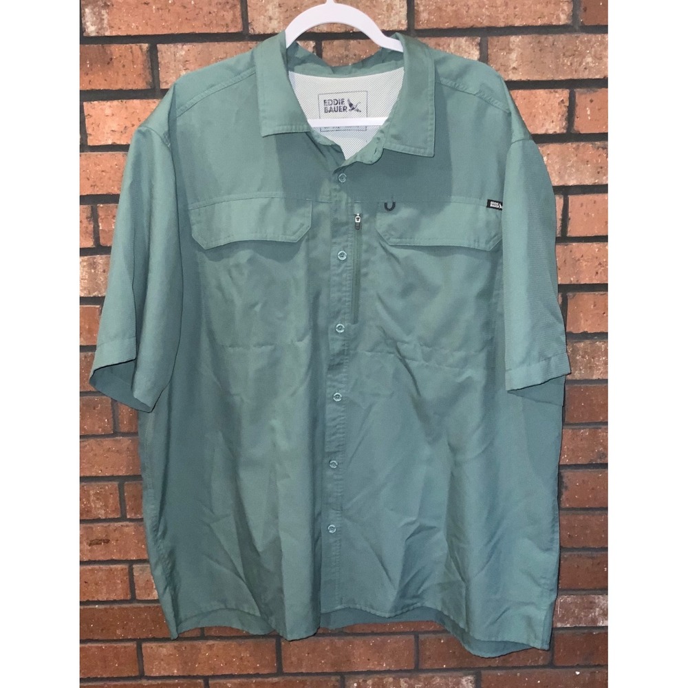 Eddie Bauer Mens Sage Green Short Sleeve Vented Ripstop Fishing Hiking Shirt XXL
